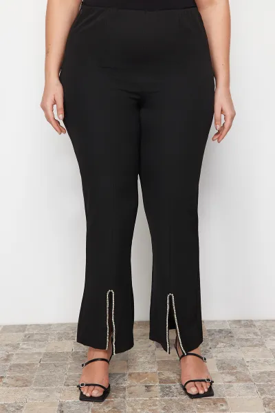 Trendyol Curve Black Stone detailné Finike tkané nohavice