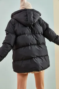 Bianco Lucci Women's Long puffer jacket with a Lace-up hood.