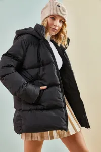 Bianco Lucci Women's Long puffer jacket with a Lace-up hood.