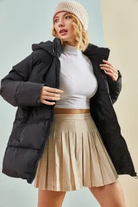 Bianco Lucci Women's Long puffer jacket with a Lace-up hood.