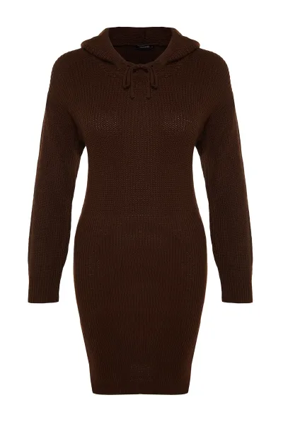 Trendyol Brown Mini Knitwear Hooded Dress