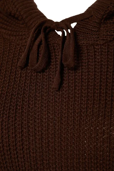 Trendyol Brown Mini Knitwear Hooded Dress
