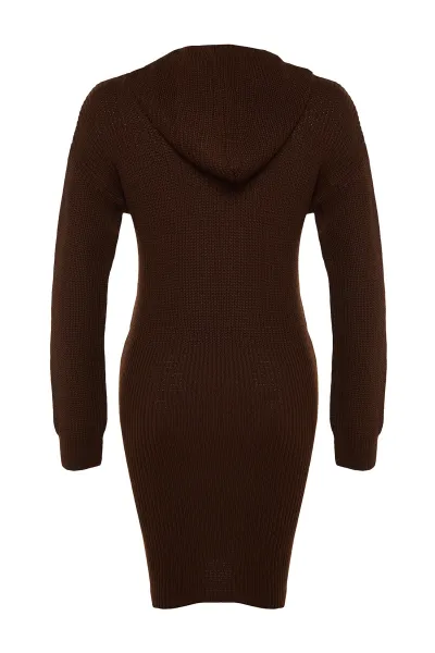 Trendyol Brown Mini Knitwear Hooded Dress