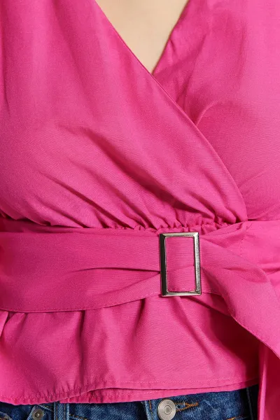 Trendyol Fuchsiová Blúzka s Opaskom a Dvojradovým Zapínaním