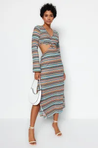 Trendyol Multi Color Cut Out Detail Printed Stretch Midi Knitted Dress