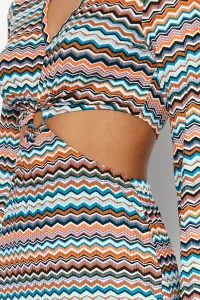 Trendyol Multi Color Cut Out Detail Printed Stretch Midi Knitted Dress