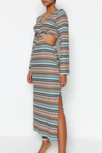 Trendyol Multi Color Cut Out Detail Printed Stretch Midi Knitted Dress
