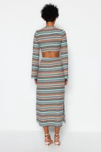 Trendyol Multi Color Cut Out Detail Printed Stretch Midi Knitted Dress