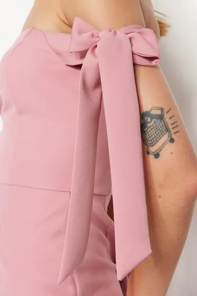 Trendyol prášok dvojradové tkané elegantné večerné šaty