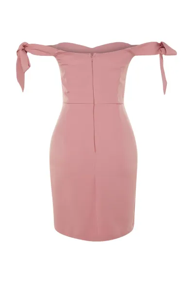 Trendyol prášok dvojradové tkané elegantné večerné šaty