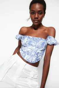 Trendyol Multicolored Crop Lined Corset Detailed Floral Patterned Woven Poplin Bustier