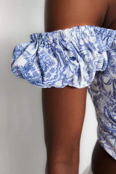 Trendyol Multicolored Crop Lined Corset Detailed Floral Patterned Woven Poplin Bustier