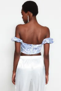 Trendyol Multicolored Crop Lined Corset Detailed Floral Patterned Woven Poplin Bustier