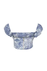 Trendyol Multicolored Crop Lined Corset Detailed Floral Patterned Woven Poplin Bustier