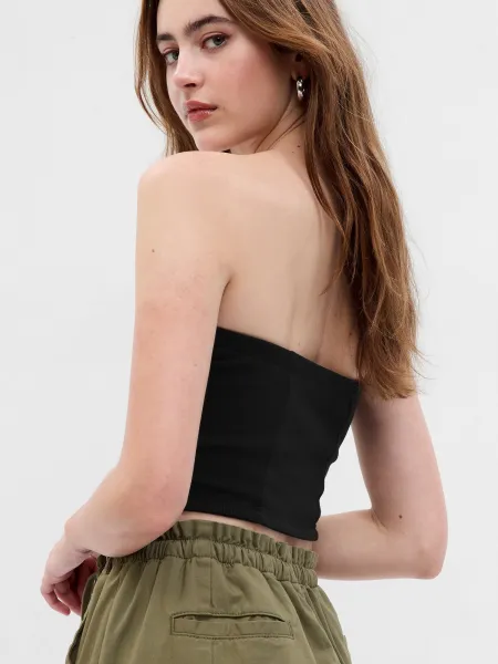 Čierny dámsky crop top bez ramienok GAP