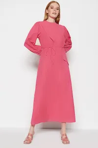 Trendyol Fuchsia vlnené tkané bavlnené šaty s patchworkom