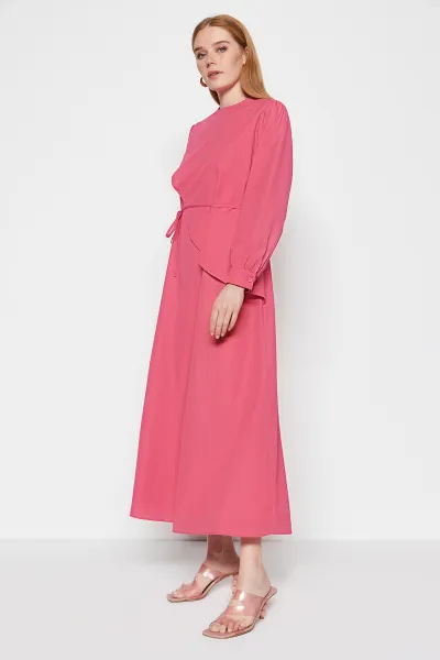 Trendyol Fuchsia vlnené tkané bavlnené šaty s patchworkom