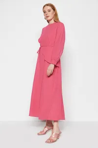Trendyol Fuchsia vlnené tkané bavlnené šaty s patchworkom