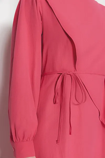 Trendyol Fuchsia vlnené tkané bavlnené šaty s patchworkom