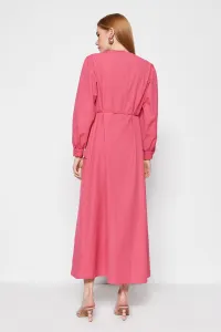 Trendyol Fuchsia vlnené tkané bavlnené šaty s patchworkom