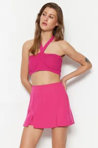 Trendyol Fuchsia Double Slit Super Mini Weave Shorts Skirt