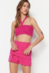 Trendyol Fuchsia Double Slit Super Mini Weave Shorts Skirt