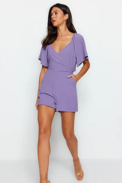 Trendyol Lila Mini Overal s Detailom na Zadnom Okne