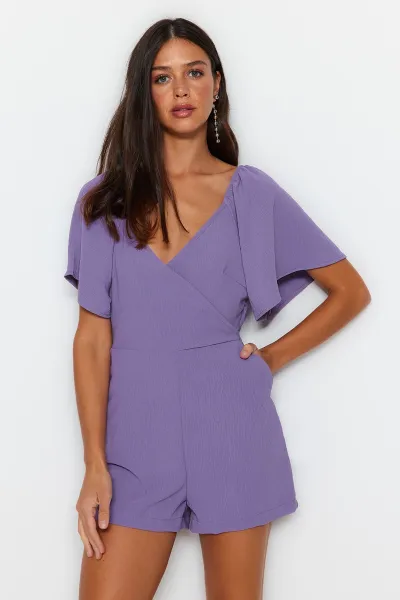 Trendyol Lila Mini Overal s Detailom na Zadnom Okne