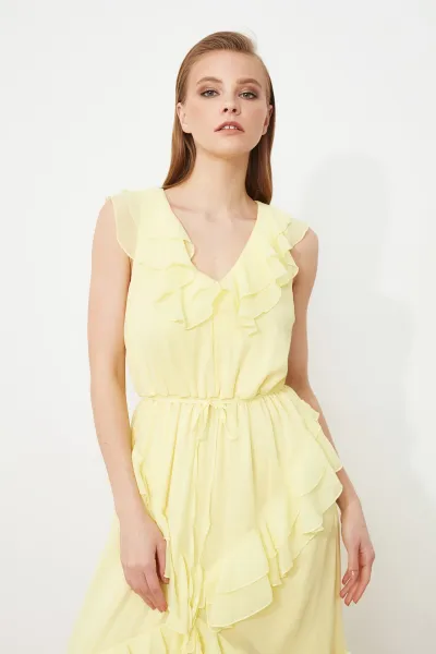 Trendyol Yellow Ruffle Evening Dress