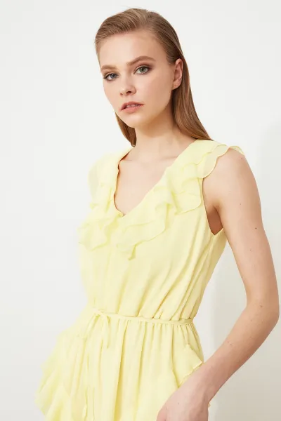 Trendyol Yellow Ruffle Evening Dress