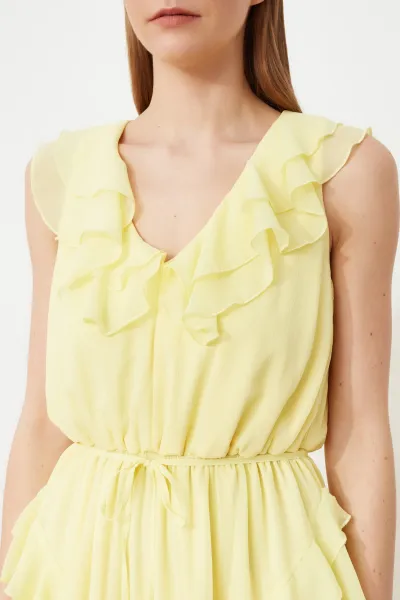 Trendyol Yellow Ruffle Evening Dress