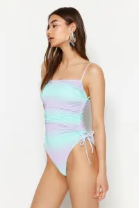 Trendyol Gradient Patterned Strapless Draped Glitter High Leg Regular Swimsuit