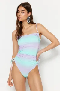Trendyol Gradient Patterned Strapless Draped Glitter High Leg Regular Swimsuit