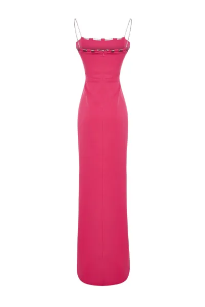 Trendyol večerné šaty vo večerných šatách Fuchsia podšité tkané lesklé kamene