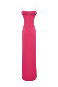 Trendyol večerné šaty vo večerných šatách Fuchsia podšité tkané lesklé kamene
