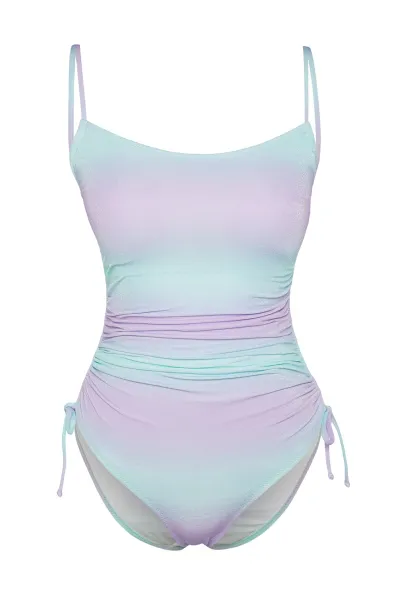 Trendyol Gradient Patterned Strapless Draped Glitter High Leg Regular Swimsuit
