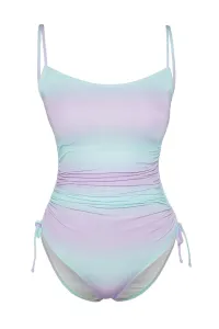 Trendyol Gradient Patterned Strapless Draped Glitter High Leg Regular Swimsuit
