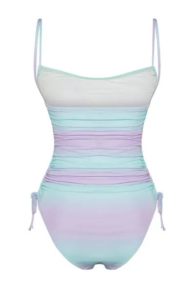 Trendyol Gradient Patterned Strapless Draped Glitter High Leg Regular Swimsuit