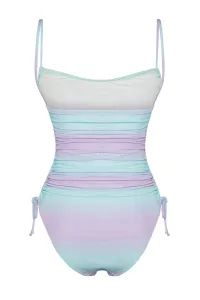 Trendyol Gradient Patterned Strapless Draped Glitter High Leg Regular Swimsuit