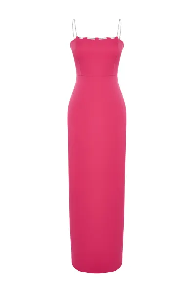 Trendyol večerné šaty vo večerných šatách Fuchsia podšité tkané lesklé kamene