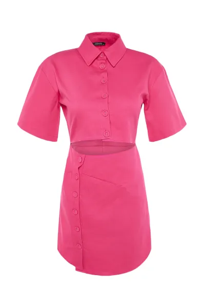 Trendyol limitovaná edícia Fuchsia košeľa mini tkané šaty