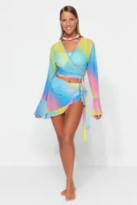 Trendyol Gradient Patterned Body-Sit Knitted Tie Transparent Blouse Skirt Beach Suit