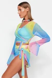 Trendyol Gradient Patterned Body-Sit Knitted Tie Transparent Blouse Skirt Beach Suit