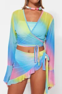Trendyol Gradient Patterned Body-Sit Knitted Tie Transparent Blouse Skirt Beach Suit