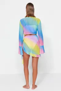 Trendyol Gradient Patterned Body-Sit Knitted Tie Transparent Blouse Skirt Beach Suit