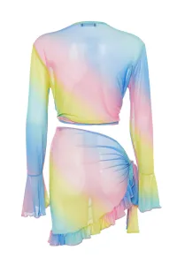 Trendyol Gradient Patterned Body-Sit Knitted Tie Transparent Blouse Skirt Beach Suit