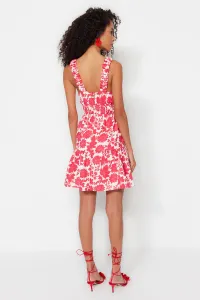 Trendyol Fuchsia Waist Opening Mini Woven Gimped Detailed Floral Woven Dress