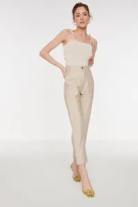 Trendyol Stone Cigarette Woven Faux Leather Trousers