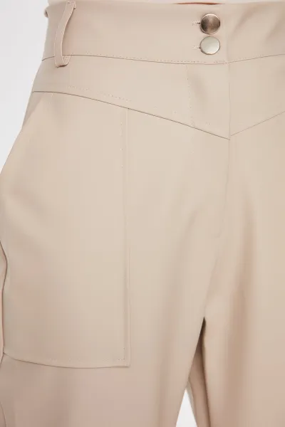 Trendyol Stone Cigarette Woven Faux Leather Trousers