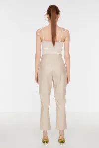 Trendyol Stone Cigarette Woven Faux Leather Trousers
